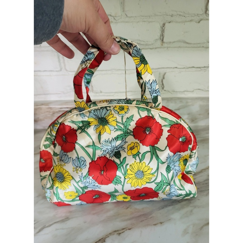 Floral Print Poppy Cosmetic Bag - Red, Yellow, Green